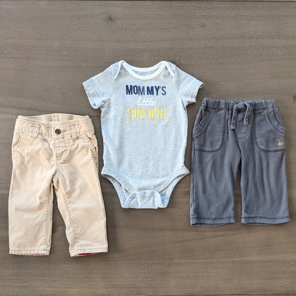 🐢BABY GAP Lined Khaki Pant, Grey Sweats & Onesie